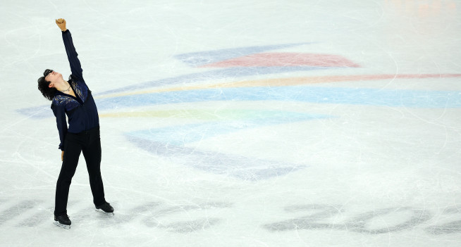 ▲차준환이 10일 베이징 캐피털 실내 경기장에서 열린 2022 베이징 동계올림픽 피겨스케이팅 남자 싱글 프리 스케이팅 경기에서 오페라 '투란도트'의 음악에 맞춰 연기를 펼치고 있다. (연합뉴스)