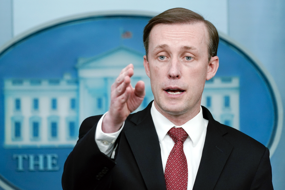 ▲제이크 설리번 미국 백악관 국가안보보좌관이 11일 우크라이나 사태에 관해 질문을 받고 있다. 워싱턴D.C./AP뉴시스
