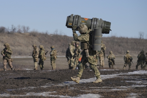 ▲우크라이나 정부군이 동부 지역 자칭 도네츠크공화국에서 15일(현지시간) 합동훈련을 하고 있다. 도네츠크/AP연합뉴스 

