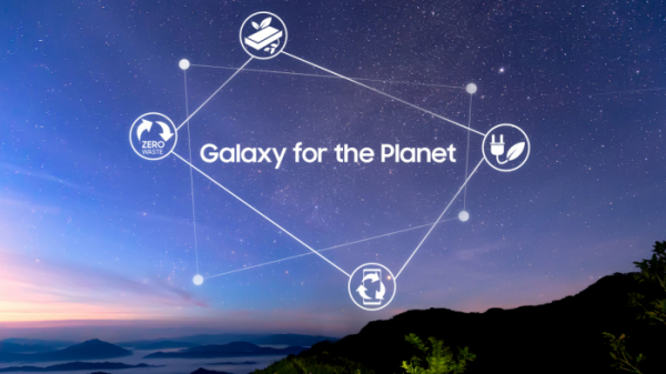▲삼성전자는 지난해 8월 '삼성 갤럭시 언팩 2021' 행사를 통해 ‘지구를 위한 갤럭시’(Galaxy for the Planet) 비전을 발표했다.  (사진제공=삼성전자)