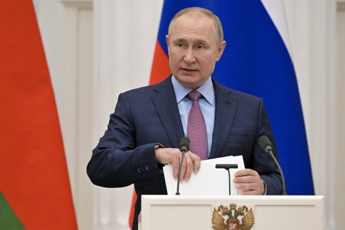 ▲블라디미르 푸틴 러시아 대통령이 18일(현지시간) 크렘린궁에서 기자회견을 하고 있다. 모스크바/AP연합뉴스

