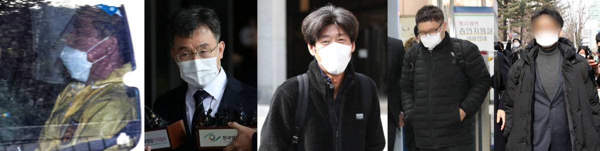 ▲(왼쪽부터) 유동규 전 성남도시개발공사 기획본부장, 김만배 씨, 남욱 변호사, 정영학 회계사, 정민용 변호사 (뉴시스)