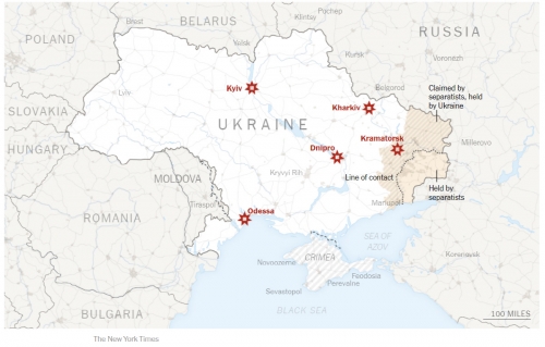 ▲러시아의 우크라이나 공격 지점. 출처 NYT

