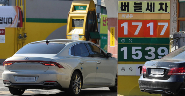▲전국 주유소 휘발유 가격이 3주 연속 오른 6일 서울 시내의 한 주유소에 유가정보가 표시되어 있다.  (뉴시스)