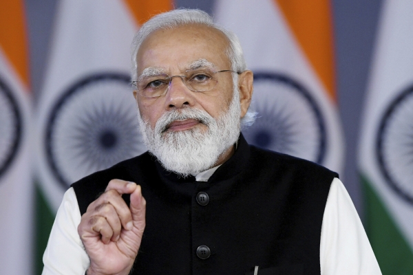 ▲나렌드라 모디 인도 총리가 1월 17일 뉴델리에서 화상으로 ‘다보스 어젠다 2022’ 기조연설을 하고 있다. 뉴델리/AP뉴시스
