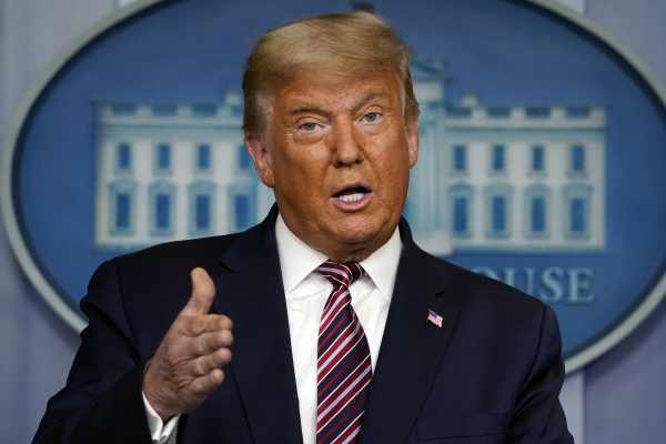 ▲도널드 트럼프 전 미국 대통령이 2020년 11월 5일 백악관에서 기자회견을 하고 있다. 워싱턴D.C./AP뉴시스
