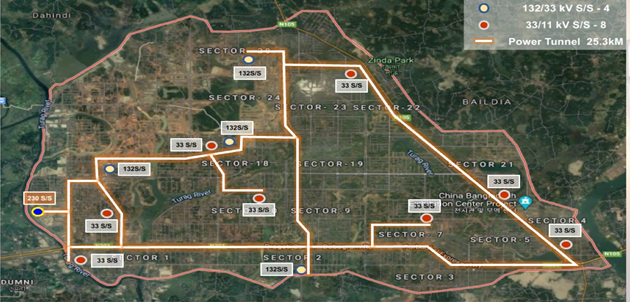 ▲방글라 푸바찰 신도시 배전선로 사업 계획도. 팀코리아는 이곳에 25㎞ 길이의 배전선로 및 변전소 설치·운영을 맡는다. (사진제공=국토교통부)