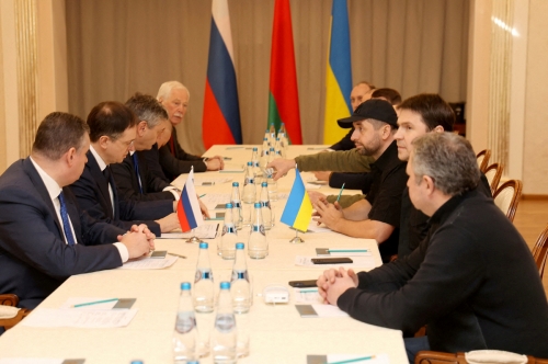 ▲러시아와 우크라이나 협상단이 지난달 28일 벨라루스에서 만났다. 고멜/로이터연합뉴스
