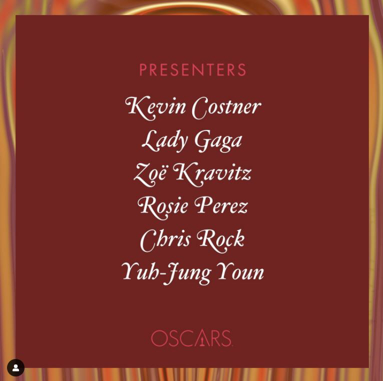 ▲제94회 미국 아카데미 시상식 시상자 명단. (아카데미 공식 인스타그램 캡처)