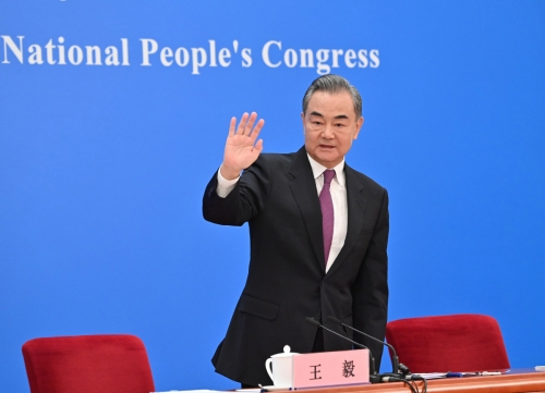 ▲왕이 중국 외교부장이 7일 기자회견에 참석했다. 베이징/EPA연합뉴스
