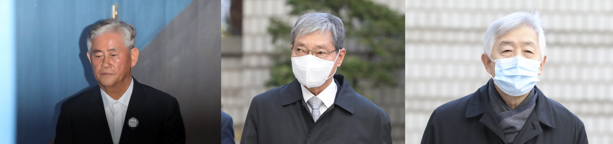 ▲(왼쪽부터) 최경환 전 의원, 장충기 전 삼성전자 미전실 차장(사장), 최지성 전 삼성전자 미래전략실장 (뉴시스)