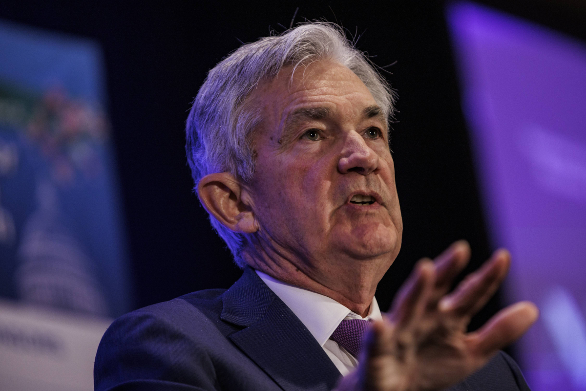▲제롬 파월 연방준비제도(Fed.연준) 의장이 21일(현지시간) 워싱턴D.C에서 열린 전미실물경제협회(NABE) 컨퍼런스에서 발언하고 있다. 워싱턴D.C/AFP연합뉴스