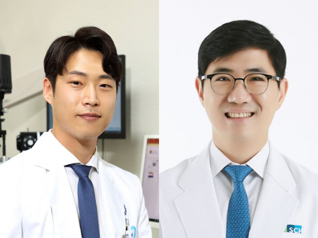 ▲지용우(왼쪽) 연세대학교 의과대학 용인세브란스병원 안과 교수, 이시형(오른쪽) 순천향대학교 부천병원 안과 교수 (사진제공=용인세브란스병원)