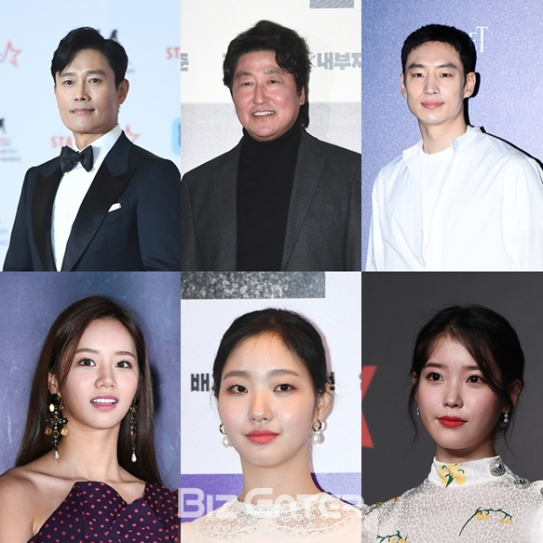 ▲이병헌(왼쪽 상단부터 시계방향으로), 송강호, 이제훈, 아이유, 김고은, 혜리(비즈엔터DB)