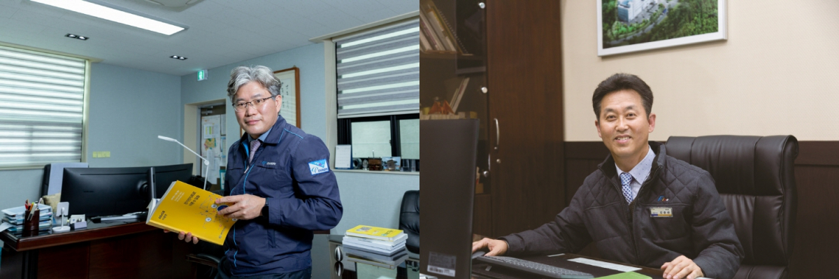 ▲▲올해 2.3월 기능한국인으로 각각 선정된 김진선 청파이엠티 대표(왼쪽)와 김종찬 파인디앤씨 대표. (사진제공=고용노동부)