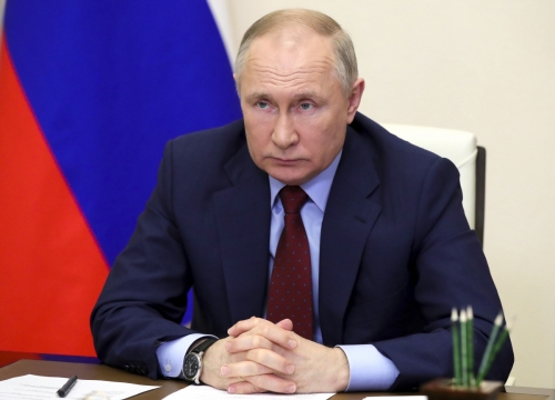 ▲블라디미르 푸틴 러시아 대통령이 5일(현지시간) 화상회의에 참석했다. 모스크바/AP연합뉴스
