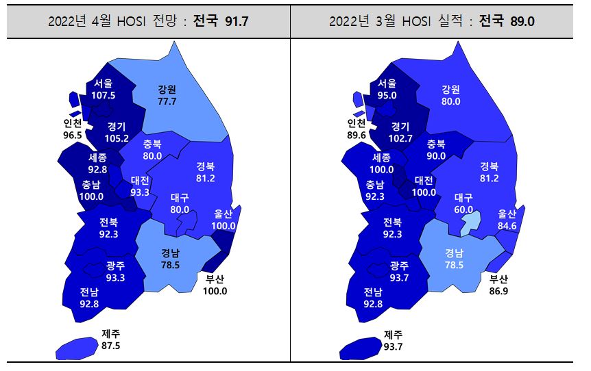 ▲입주경기실사지수 4월 전망 및 3월 실적. (자료제공=주택산업연구원)