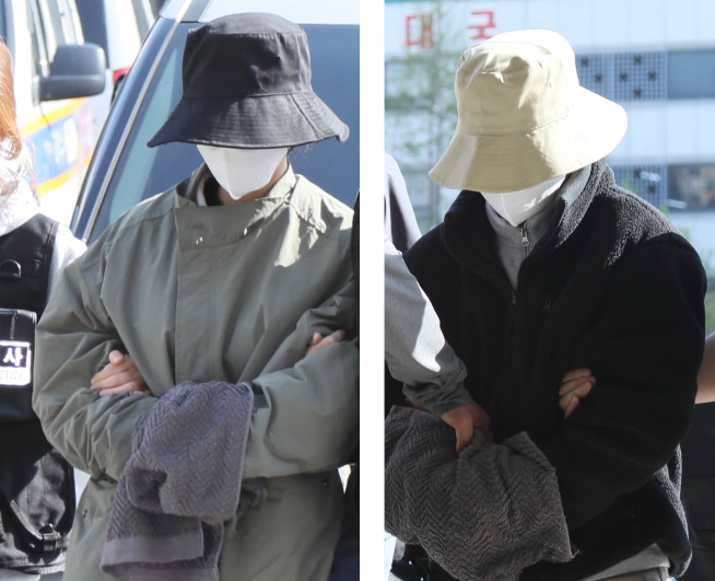 ▲ '계곡 살인' 사건의 피의자 이은해(왼쪽)와 조현수 씨가 16일 경기 고양경찰서에 인치되면서 언론에 처음으로 모습을 드러냈다.  (연합뉴스)