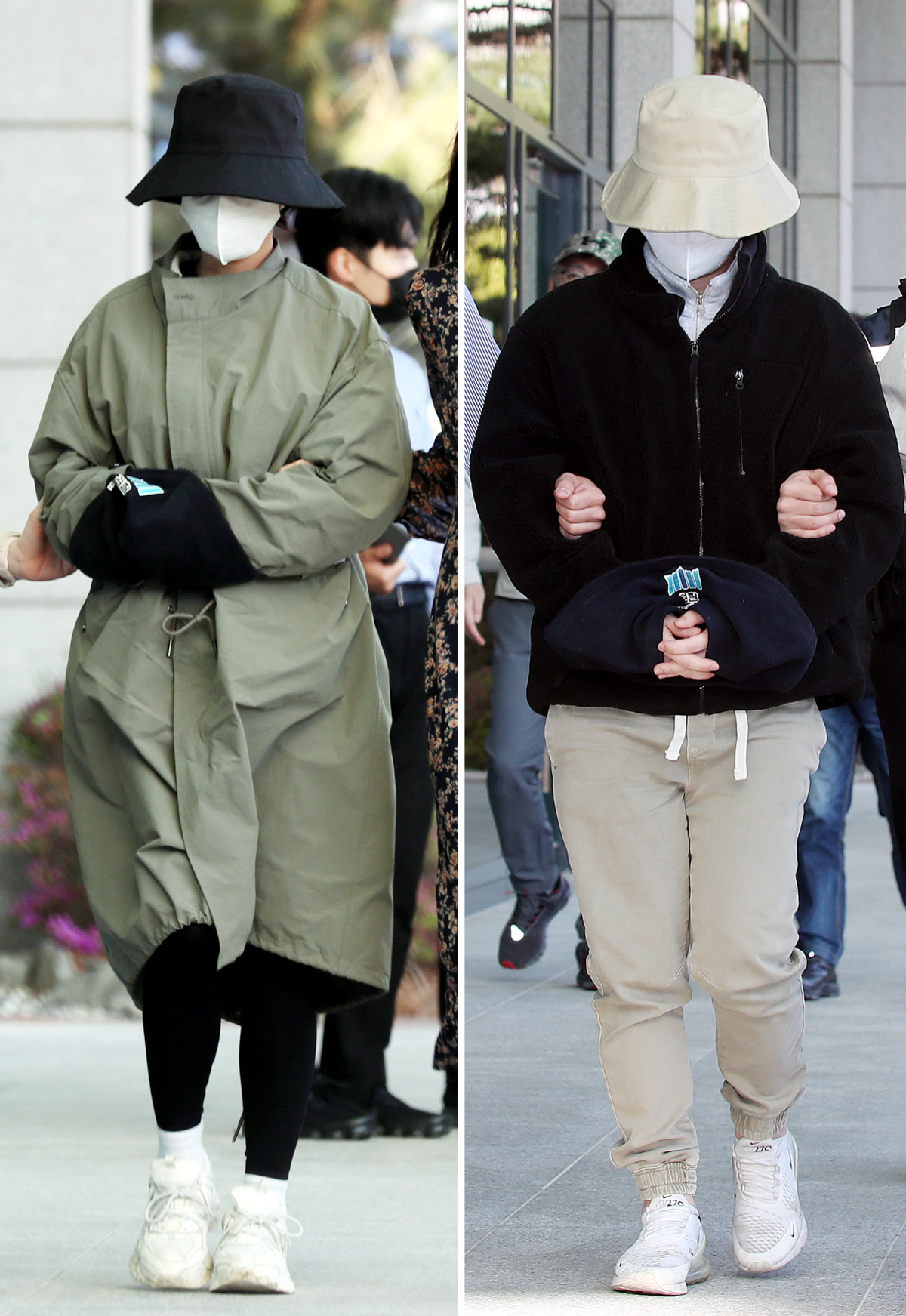 ▲(연합뉴스)‘계곡 살인’ 사건의 피의자 이은해(31.왼쪽)·조현수(30)씨가 16일 오후 인천시 미추홀구 인천지방검찰청으로 압송되고 있다.