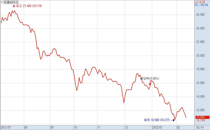 ▲피플바이오 주가 그래프.