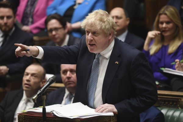 ▲보리스 존슨 영국 총리가 지난달 30일 의회에서 연설하고 있다. 런던/AP뉴시스
