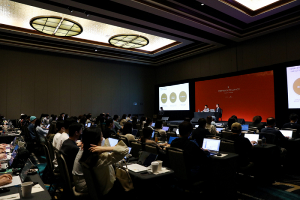 ▲라스베이거스 MGM 그랜드 컨퍼런스 센터에서 '비티에스 퍼미션 투 댄스 더 시티-라스베이거스(BTS PERMISSION TO DANCE THE CITY - LAS VEGAS)' 더 시티 프로젝트(이하 '더 시티') 관계자 간담회를 개최했다. (사진제공=하이브)