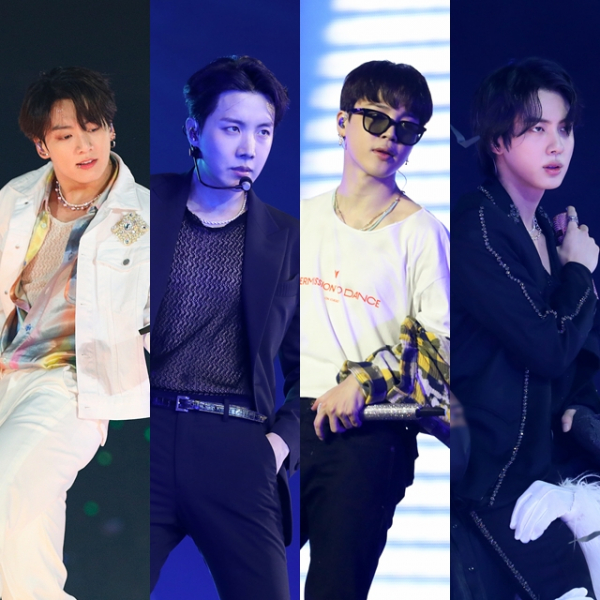 ▲방탄소년단 정국(오른쪽부터), 제이홉, 지민, 진(사진제공=빅히트뮤직/하이브)