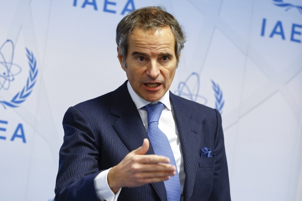 ▲라파엘 그로시 국제원자력기구(IAEA) 사무총장이 7일 오스트리아 빈에서 기자회견을 하고 있다. 빈/AP뉴시스
