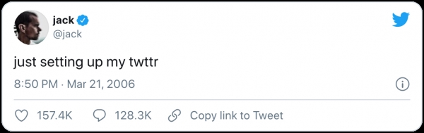 ▲(트위터 캡처) 시나 에스타비 브리지 오라클 최고경영자가 1년여만에 NFT 재경매에 부친 트위터 창립자 잭 도시의 첫 트위터 글.
