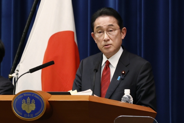 ▲기시다 후미오 일본 총리가 8일 기자회견을 하고 있다. 도쿄/AP연합뉴스
