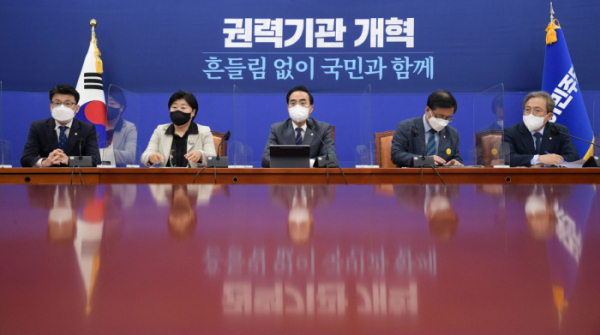 ▲더불어민주당 박홍근 원내대표가 28일 국회에서 열린 정책조정회의에서 발언하고 있다.  (국회사진기자단)