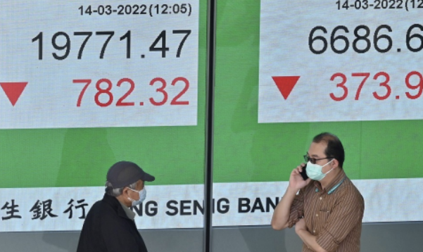 ▲홍콩 도심의 주가지수 전광판 모습. (사진=연합뉴스)