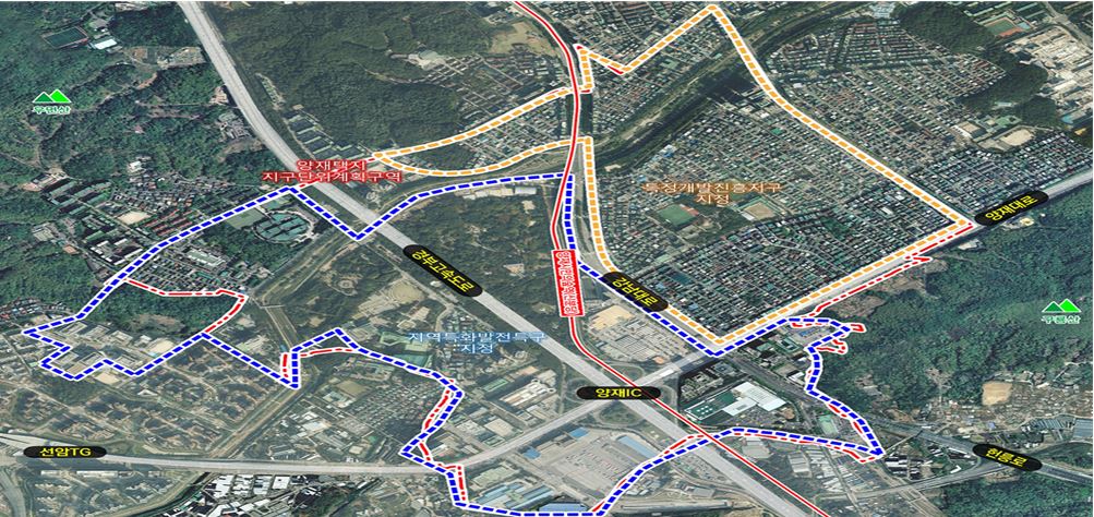 ▲서울 서초구 양재·우면·염곡동 일대 인공지능(AI) 지역특화발전특구 (자료출처=서울시)