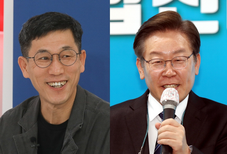 ▲진중권 전 동양대 교수(왼쪽)와 이재명 더불어민주당 총괄선대위원장. (연합뉴스)
