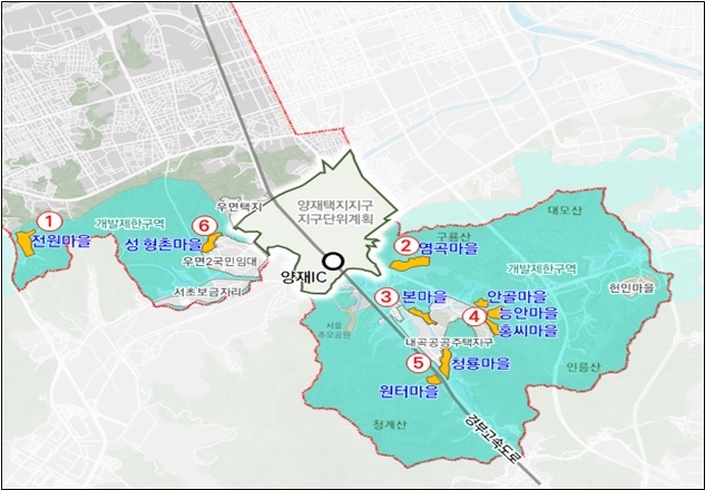 ▲서울 서초구 개발제한구역 해제지역 지구단위계획 구역도 (자료출처=서초구)