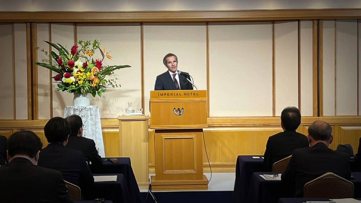 ▲라파엘 그로시 국제원자력기구(IAEA) 사무총장이 18일 도쿄에서 암퇴치 캠페인 후원 행사를 열고 있다. 사진제공=IAEA
