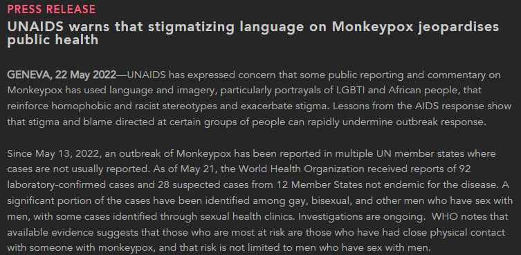 ▲22일 유엔에이즈계획(UNAIDS)이 발표한 보도 자료 일부분 (출처= UNAIDS 홈페이지)
