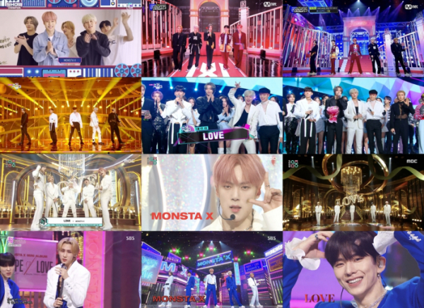 ▲몬스타엑스 음악방송 모음(사진제공=Mnet '엠카운트다운', KBS 2TV '뮤직뱅크', MBC '쇼! 음악중심', SBS '인기가요' 방송 화면 캡처)