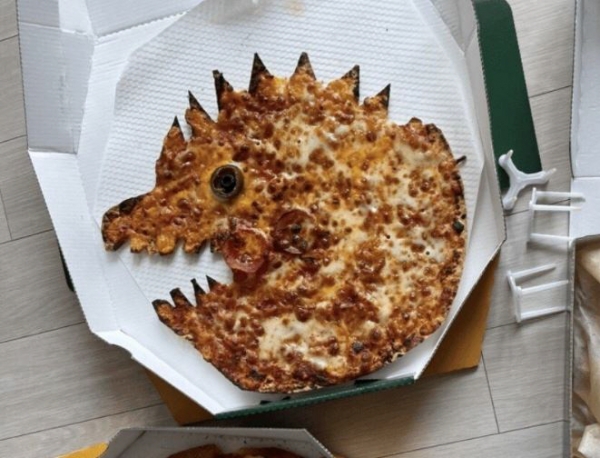 ▲한 피자 가게에서 손님이 요청한 공룡 모양 피자를 만들어 보내줬다. (출처=온라인 커뮤니티 캡처)
