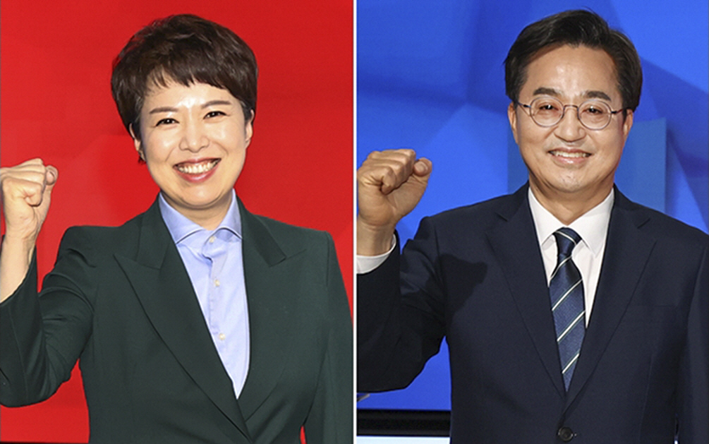 ▲6·1 지방선거 경기지사 자리를 놓고 맞붙은 국민의힘 김은혜 후보(왼쪽)와 더불어민주당 김동연 후보.(연합뉴스)