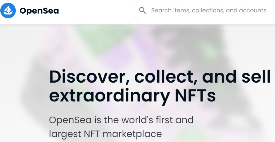 ▲오픈씨 홈페이지 메인화면. 출처 오픈씨 홈페이지