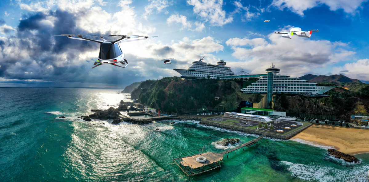 ▲UAM 관광 및 카고드론 활용 버티포트 (자료제공=대우건설)