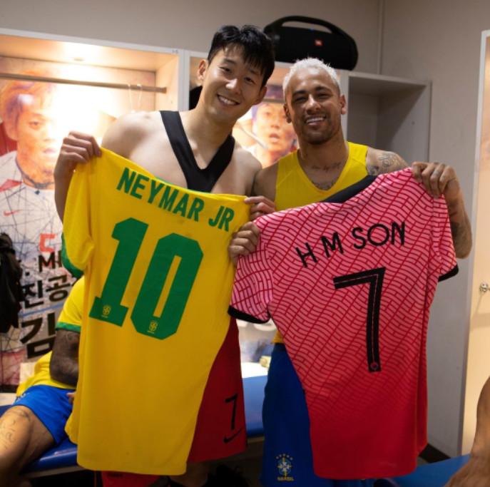 ▲손흥민(왼), 네이마르. (출처=브라질축구협회 공식SNS)