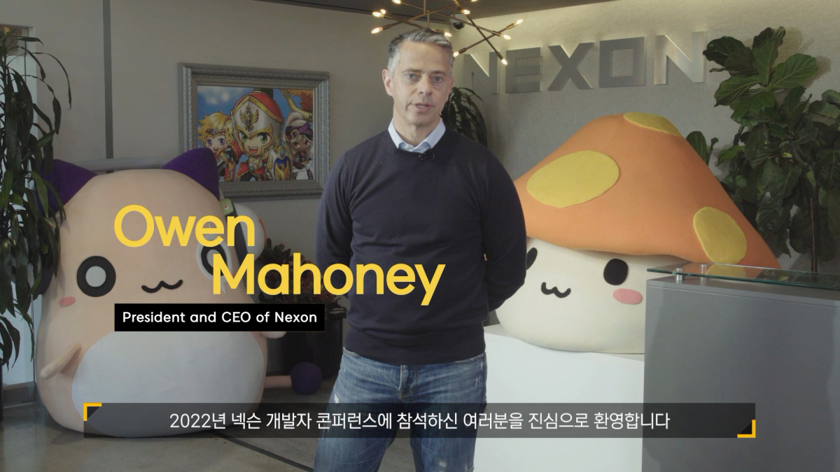 ▲오웬 마호니 넥슨 일본법인 대표가 NDC22 개막을 축하하는 환영사를 하고 있다.  (사진제공=넥슨)