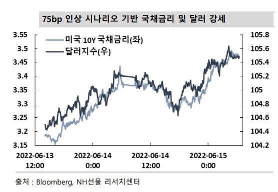 ▲75bp 인상 시나리오 기반 국채금리 및 달러 강세
 (NH투자증권)