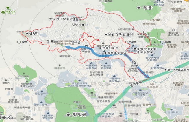 ▲서울 성북구 성북동 일대 지구단위계획 변경 대상지.  (자료제공=서울시)