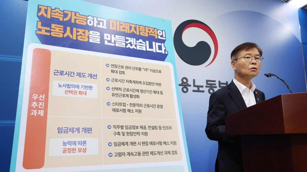 ▲이정식 고용노동부 장관이 23일 오전 세종시 정부세종청사에서 노동시장 개혁 추진 방향과 관련해 브리핑하고 있다. (사진제공=연합뉴스)