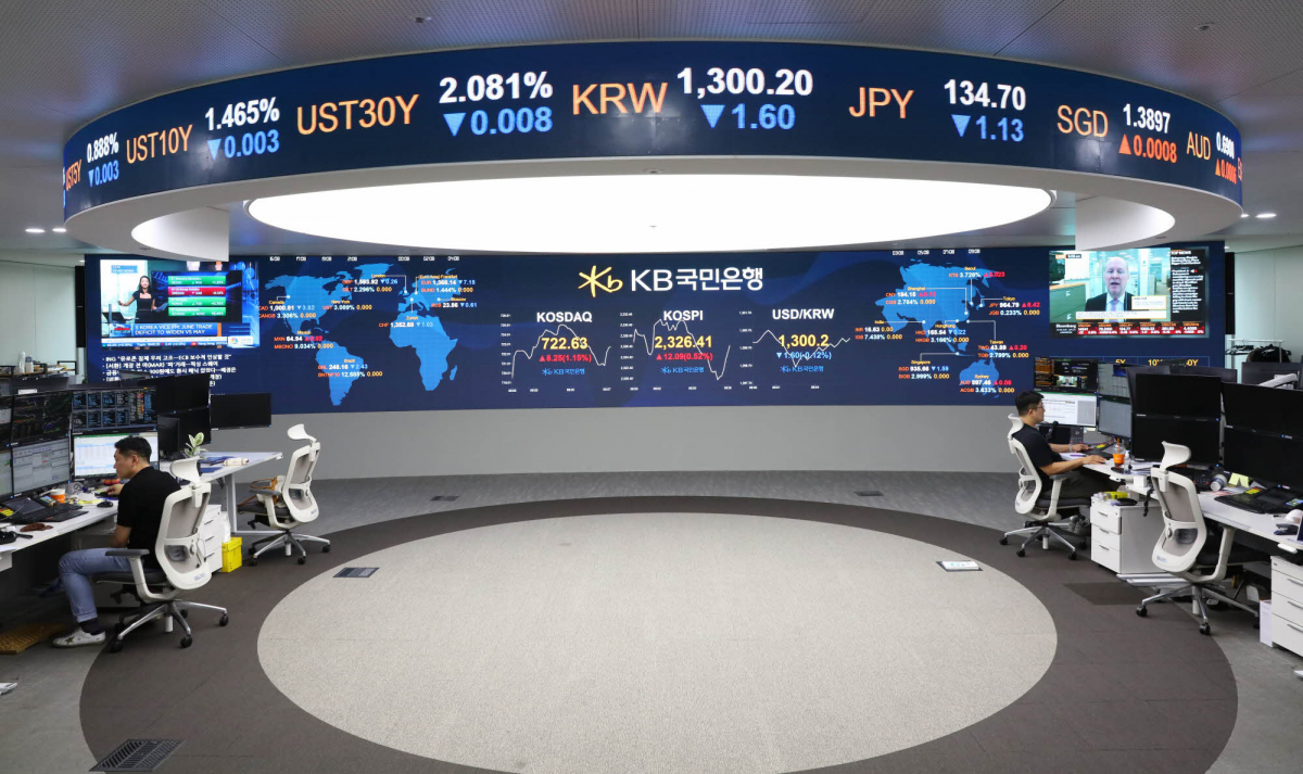 ▲24일 오전 9시 10분 현재 국민은행 여의도 딜링룸 모습. (사진제공=KB국민은행)