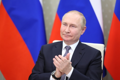 ▲블라디미르 푸틴 러시아 대통령이 24일(현지시간)이 브릭스 화상 정상회의에 참여하고 있다. 모스크바/타스연합뉴스
