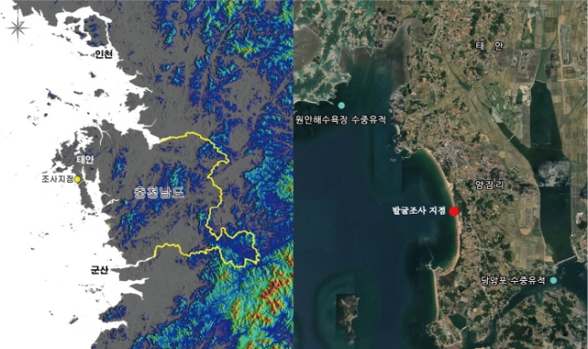 ▲취두와 검파가 발굴된 태안 지역 위치도 (문화재청)